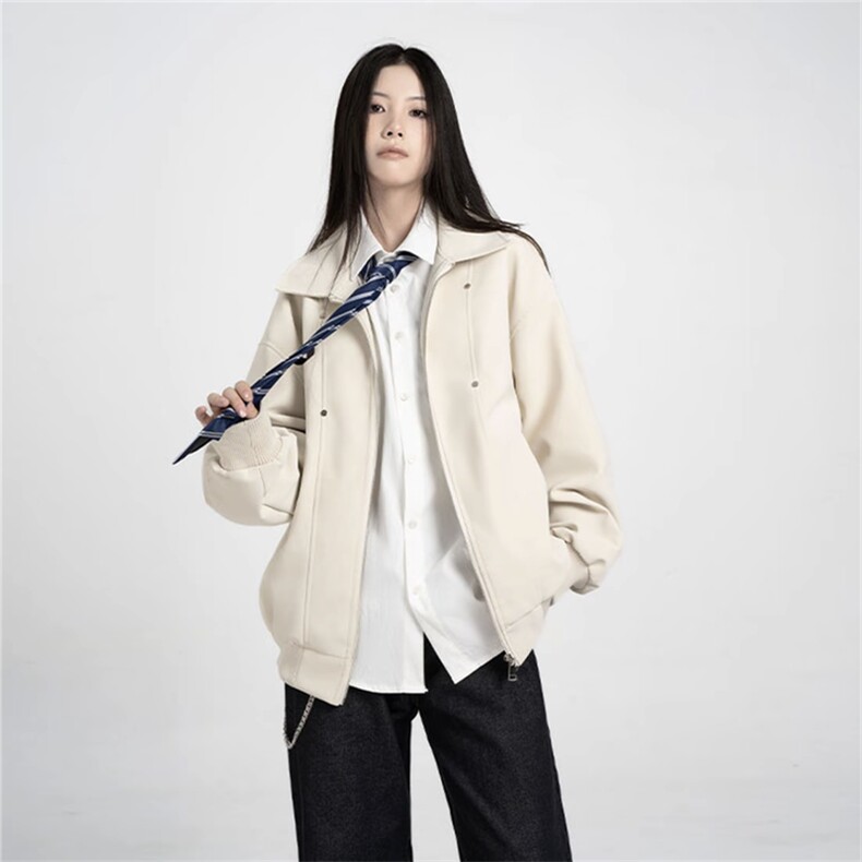 网图同款美式翻领纹理感PU皮夹克皮衣机车服外套JK508-P70，男装夹克，星座1213