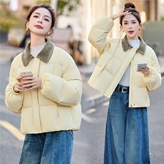新款冬季撞色拼接翻领领羽绒服2025年冬季时尚潮流，女装羽绒服，鑫鑫美