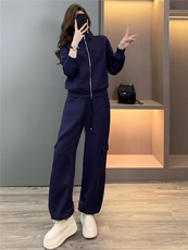 韩版休闲运动套装女春季新款高级感显瘦立领卫衣时尚阔腿裤两件套，女装套装/套裙，江南