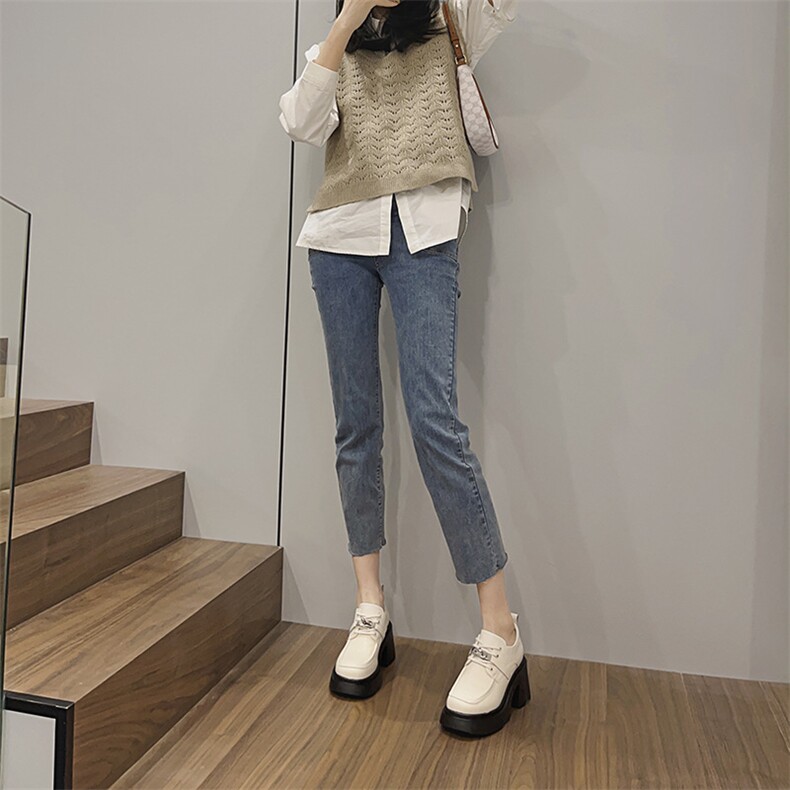 复古英伦风系带小皮鞋2023新款潮流百搭真皮厚底乐福鞋女,女鞋小皮鞋,电商A223
