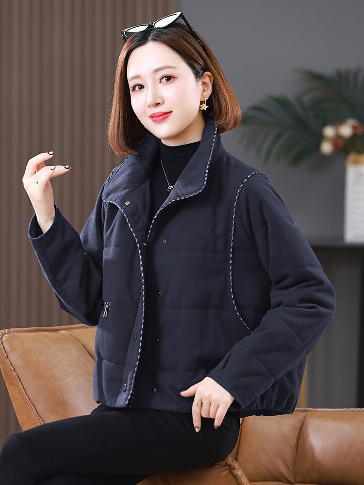 2025冬装新款短款明线装饰翻领棉衣外套,女装棉衣/棉服,雪樱依海