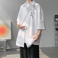 新中式风竹子短袖衬衫男夏季休闲唐装外套痞帅高级感衬衣服，男装T恤，星座1210-1