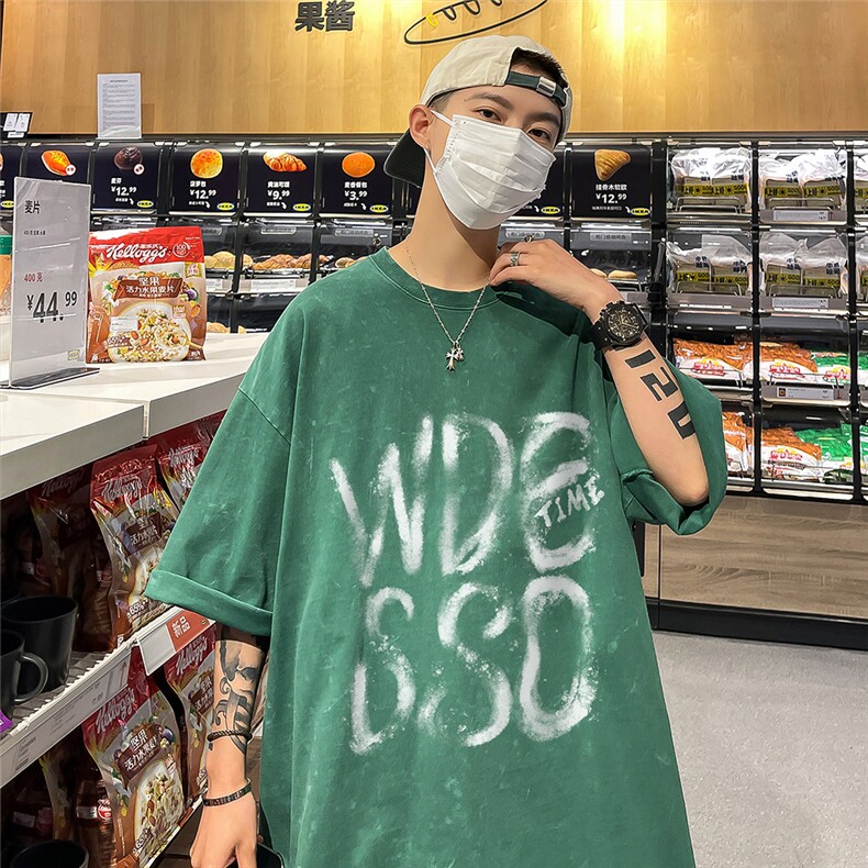 港风新款夏季宽松休闲百搭水洗短袖印花情侣T恤DT1031特批35控58,男装T恤,电商A247