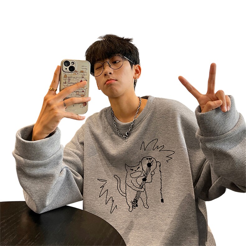 华夫格！华夫格上衣男圆领华夫格卫衣男大码长袖t恤男HY234-特P23,男装T恤,电商B367