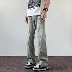 美式高街黄泥牛仔裤男潮痞帅vibe设计感显瘦直筒微喇裤82233-p46,黄瓜籽搭配方法图片