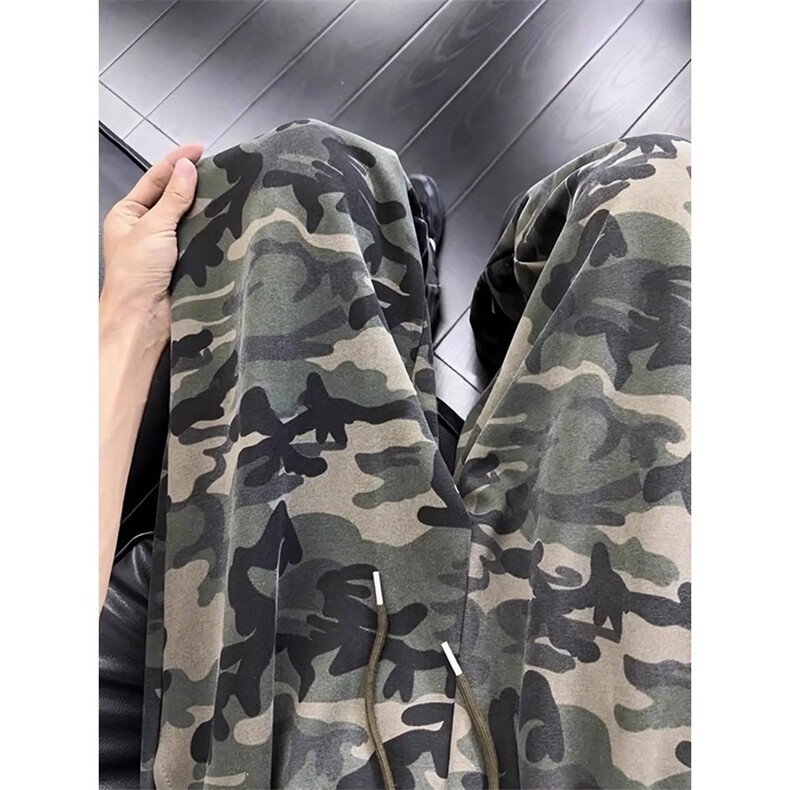 美式复古重磅迷彩卫裤男女秋新款宽松直筒阔腿休闲长裤MKY382P40,男装休闲裤,星座1013-5