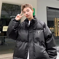 字母PU皮立领棉服男款冬季加厚高级感面包服痞帅美式高街棉衣外套，男装棉衣，星座715-4