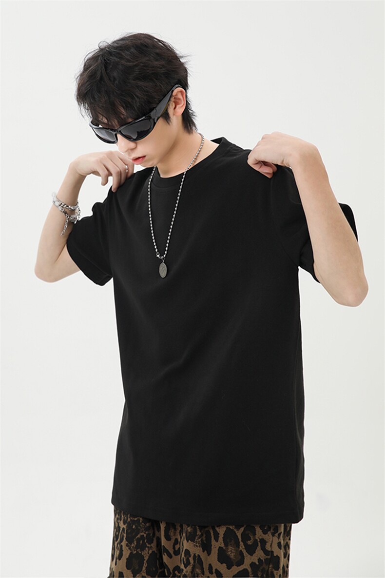 港风日系修身纯色简约圆领短袖T恤德绒打底男XZ213-V009-P30控48,男装T恤,星座213
