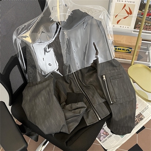 美式复古棒球服男春秋季宽松休闲连帽pu皮纹理夹克外套JK9306-P85图片