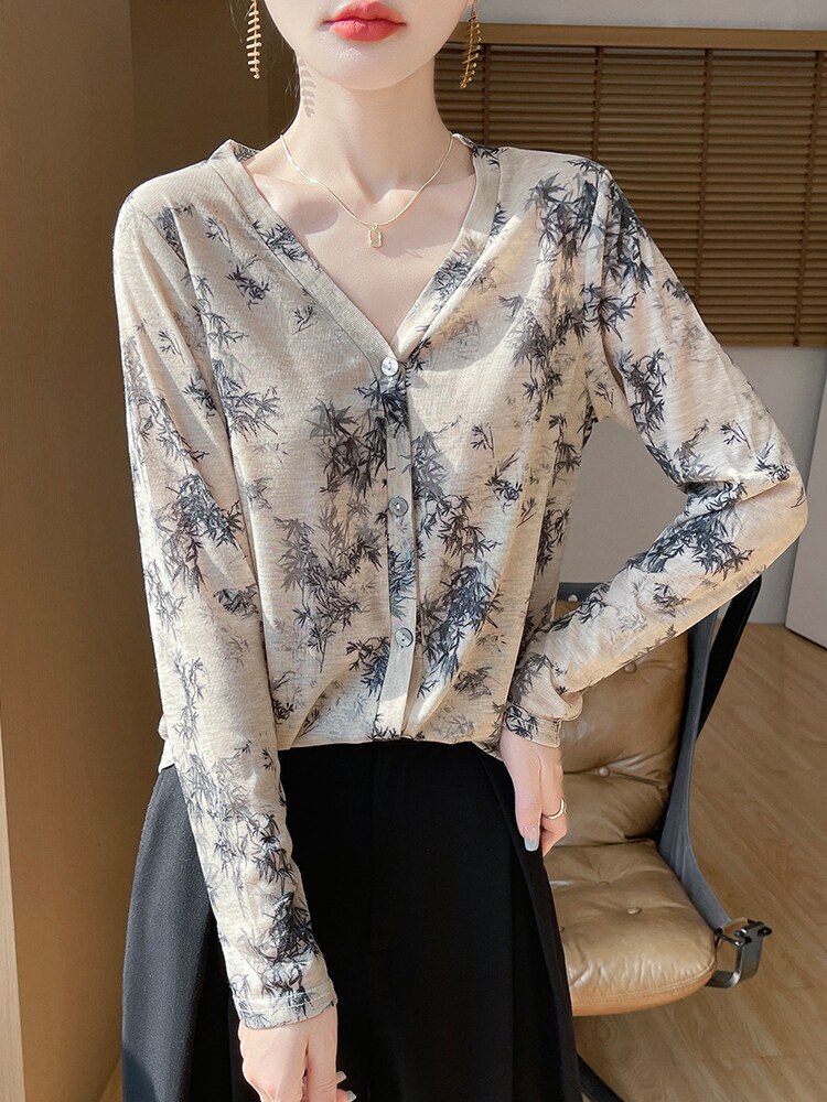 夏季轻薄开衫薄款外套长袖披肩空调防晒宽松女针织衫V领毛衫,针织衫/毛衣,绒宛羊绒