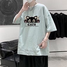 YT26389-P30亚麻短袖t恤男大码五分袖男宽松七分袖大皂风模特，男装T恤，电商A040