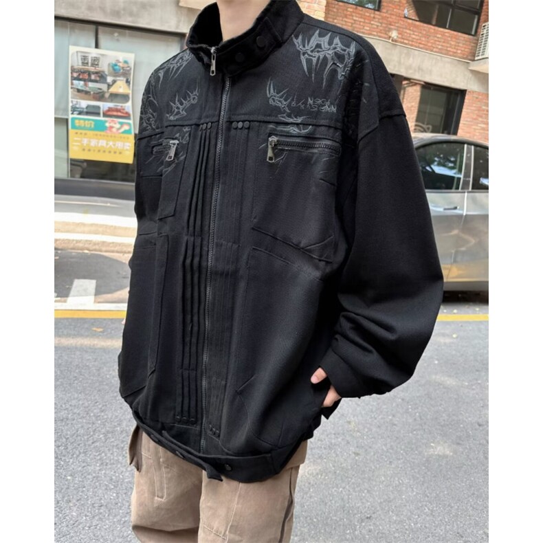 WJ9688-P85新款披荆斩棘牛仔外套男春秋款美式复古情侣高级夹克,男装工装外套,电商C233