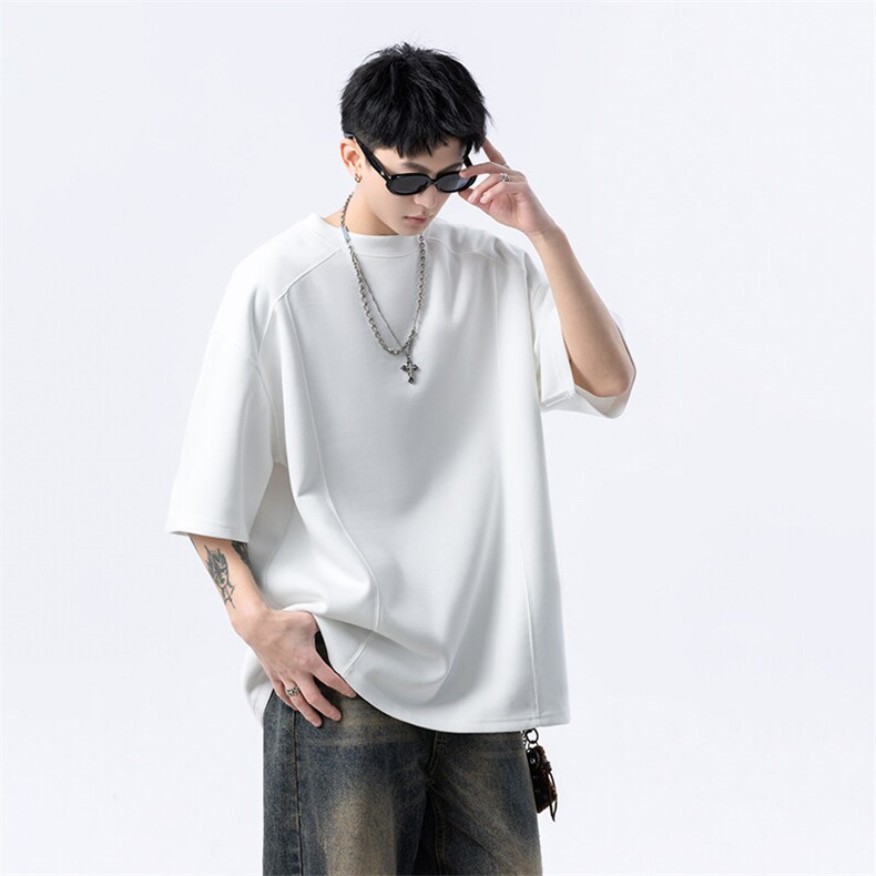 港风美式vibe潮流宽松拼接款圆领半袖T恤男潮 XZ213-T008-P35控58图片
