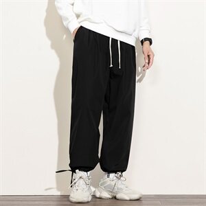 2021秋季新日系白墙大码男宽松直筒束脚纯色九分休闲裤K2108P30图片