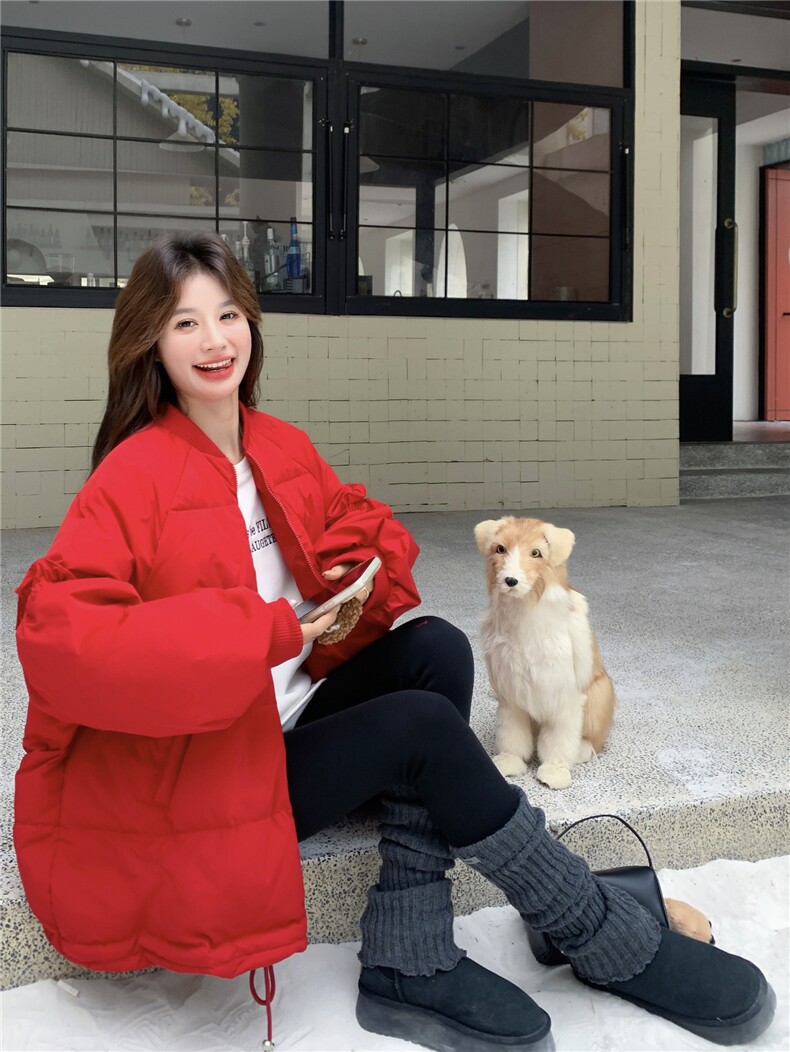 花边拼接白鸭绒棒球羽绒服女2025冬装保暖外套小个子跨年圣诞好看,女装羽绒服,艾米莉亚