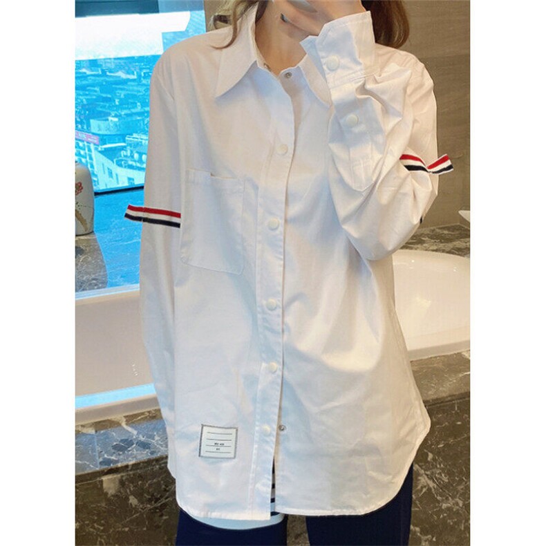 双袖标白色衬衫女设计感小众高版本25春夏学院风宽松CS022,男装衬衫,星座1116A（原606A-3）