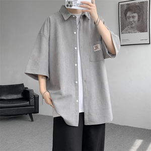 短袖衬衫男士夏季新款港风宽松大码灯芯绒衬衣CS005-P35图片