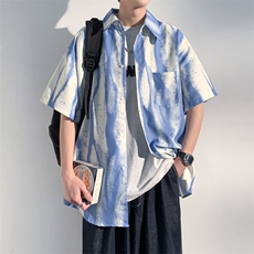 (冰丝面料）港风泼墨扎染大码休闲潮牌情侣衬衫XZ301AC8807P45，男装衬衫，星座301A