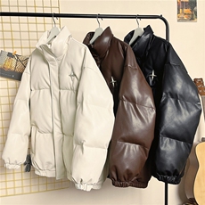 港风PU皮棉衣情侣装男装立领棉衣宽松棉服冬装外套G1071P128，男装棉衣，电商A339