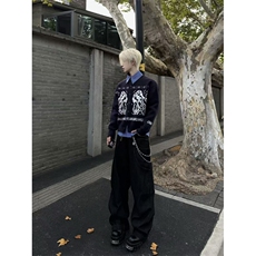 网图藏青色费尔岛毛衣开衫男美式复古情侣针织衫外套MY5333-特P60，男装针织衫/毛衣，星座1007（原301D）