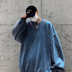 美式潮牌重磅水洗做旧圆领卫衣力推大码男XZ517A-BK5560-P58，男装卫衣，星座517A