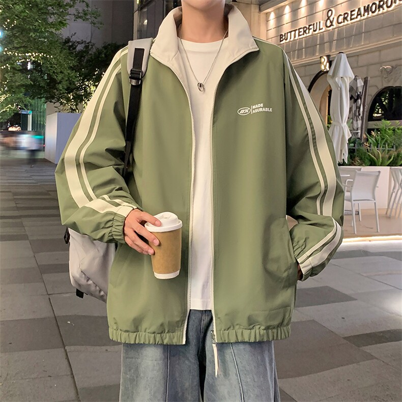 秋季夹克长袖方领立领宽松双面穿三条杠外套男潮新款JK423p70,男装夹克,电商D315