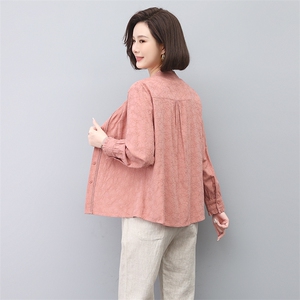 中年妈妈衬衫女长袖2025春秋新款大码宽松遮肚上衣洋气减龄打底衫图片