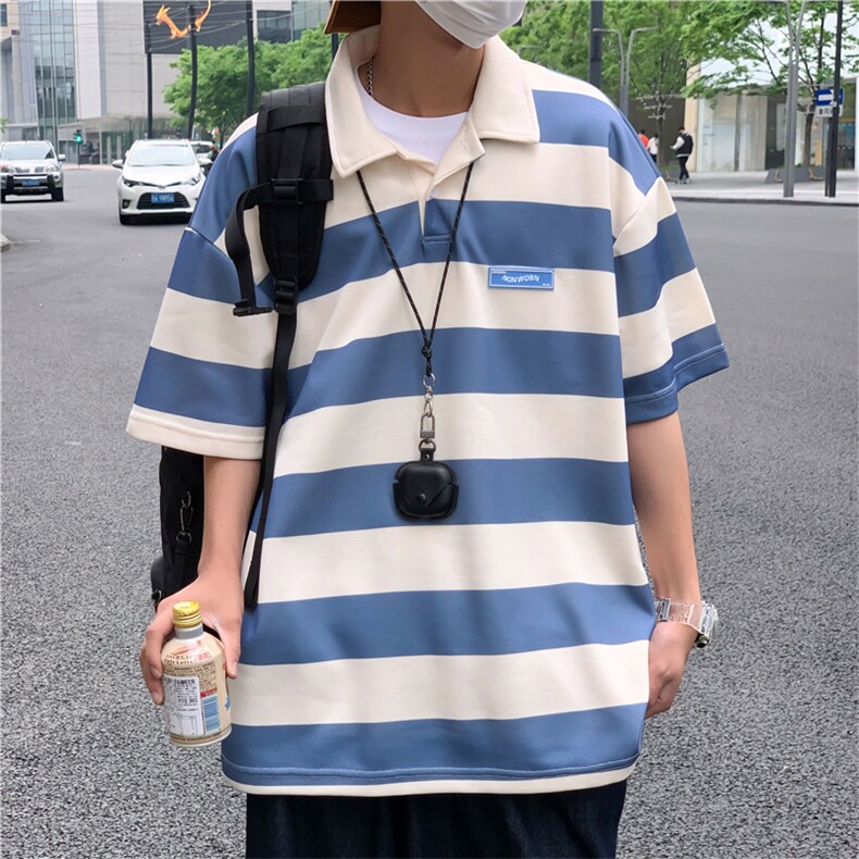 夏季翻领条纹POLO衫男潮牌ins百搭情侣t恤韩版半袖上衣T1031-P28,男装T恤,星座512-2