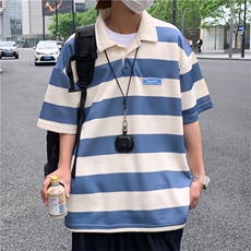 夏季翻领条纹POLO衫男潮牌ins百搭情侣t恤韩版半袖上衣T1031-P28，男装T恤，星座512-2