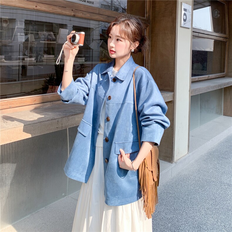 蓝色麂皮绒外套2C206-L707-P155-K248,女装短外套,2C206