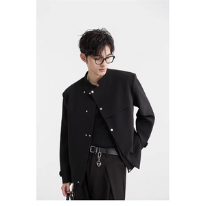 W11045-P78 网图现货 春新中式立领西服外套解构斜门襟设计感夹克图片