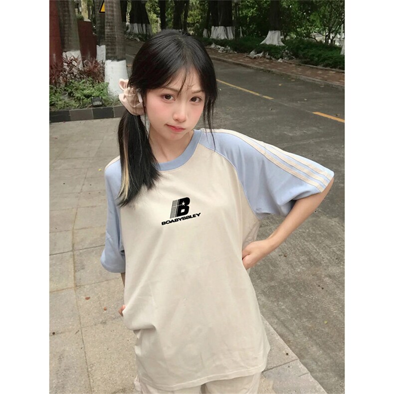 抖音得物品质二开240克宽松纯棉美式潮牌插肩三杠织带短袖T恤,男装T恤,电商A486