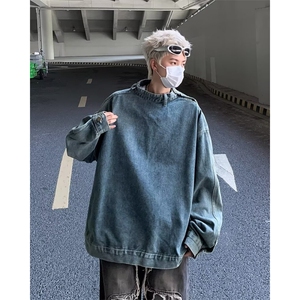 美式高街套头牛仔外套男士韩版潮流个性2024秋冬ins卫衣W5977-P57图片
