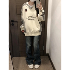 【有货】N828CC-特P46徽章V领撞色拼接美式重磅运动卫衣男女，男装卫衣，星座1007（原301D）