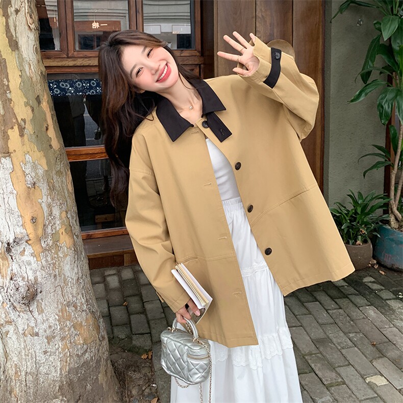 复古高级感韩版卡其色中长款风衣2024早秋新款女宽松休闲时尚外套,女装风衣,浙宝281