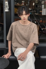 现货夏季纯色亚麻潮宽松新中式大码棉麻短袖男MT08-特P25控48，男装T恤，星座205-5