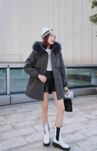 2021早冬上新大狐狸毛领盘扣设计中长款派克服，女装，红雀纺