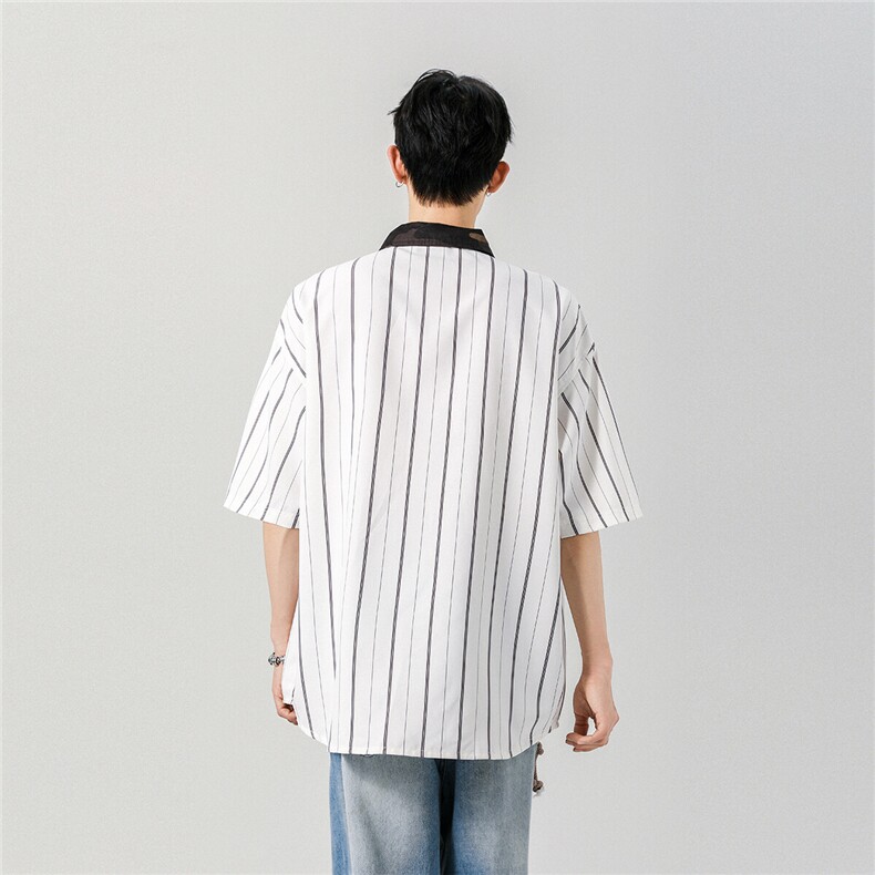 【现货】夏季新款条纹拼接撞色短袖衬衫CY06027TP35控58,男装T恤,星座1004（原星座815-3）