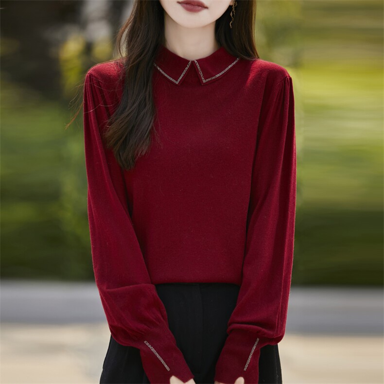 秋冬季新款毛衣女长袖显瘦时尚百搭翻领上衣,针织衫/毛衣,贵皇网供仓