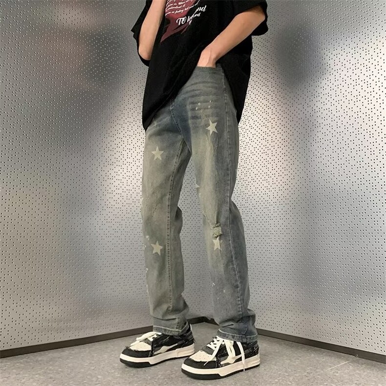美式vibe裤子高街水洗牛仔裤男设计感小众拉链裤N756P58图片