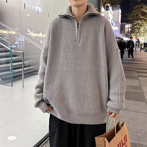 美式街头设计感圆领毛衣男慵懒风休闲针织衫M246P48图片