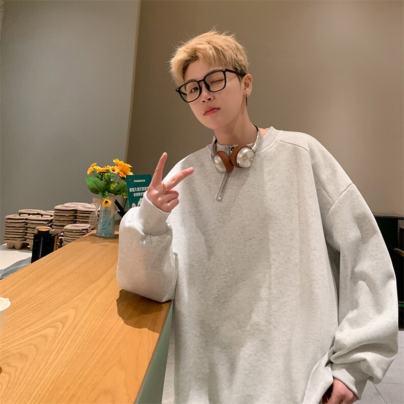 金属侧拉链头拼接卫衣男2026春装新款潮牌圆领宽松卫衣D339P58,男装卫衣,电商A335-1（原A458）
