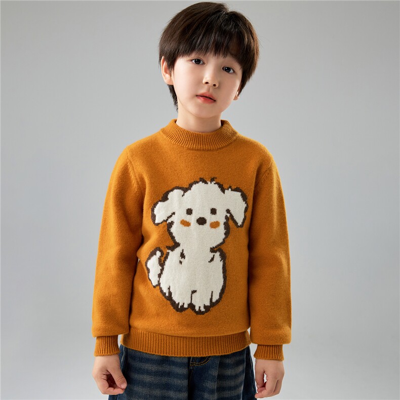 儿童羊毛针织衫宝宝小狗提花套头毛衣羊绒打底衫男女童加厚打底，童装儿童羊毛衫，初丹羊绒童装