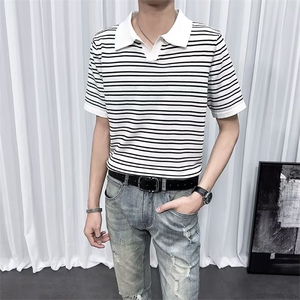 夏季条纹短袖polo衫t恤男潮流翻领保罗衫男士针织衫翻领体恤 TM24图片