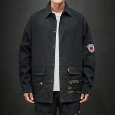 19秋冬日系宽松工装大码迷彩撞色口袋落肩夹克衬衣JK913-P50，男装夹克，电商A009A（原A058A）