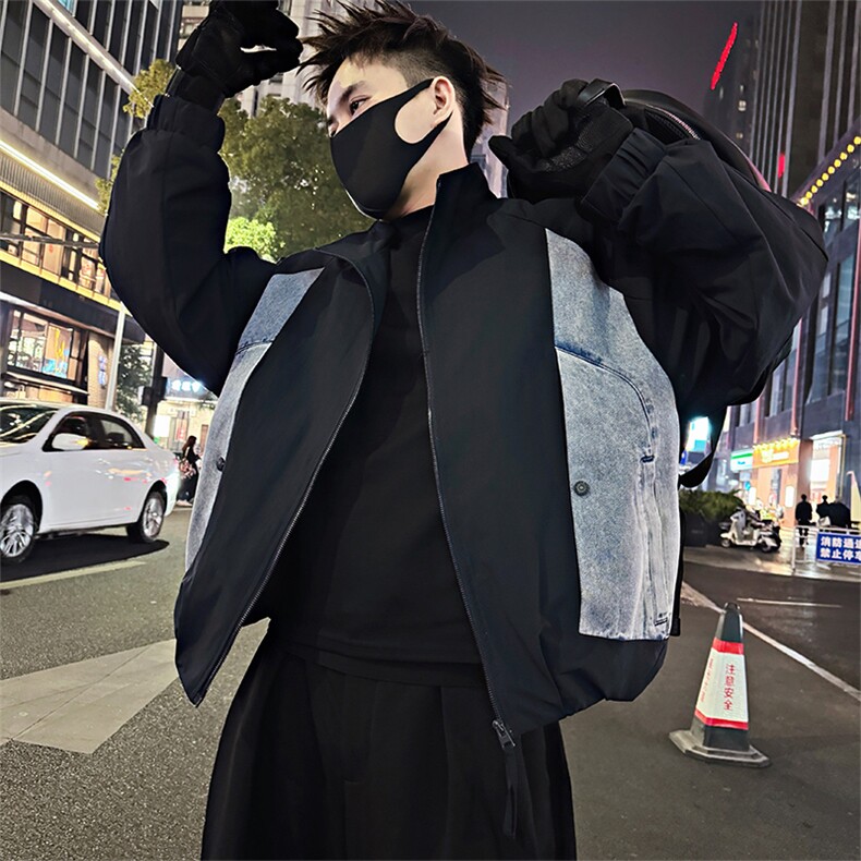 BK10/P128控178春季个性撞色拼接牛仔立领夹克外套男浅灰首1,男装夹克,星座305B