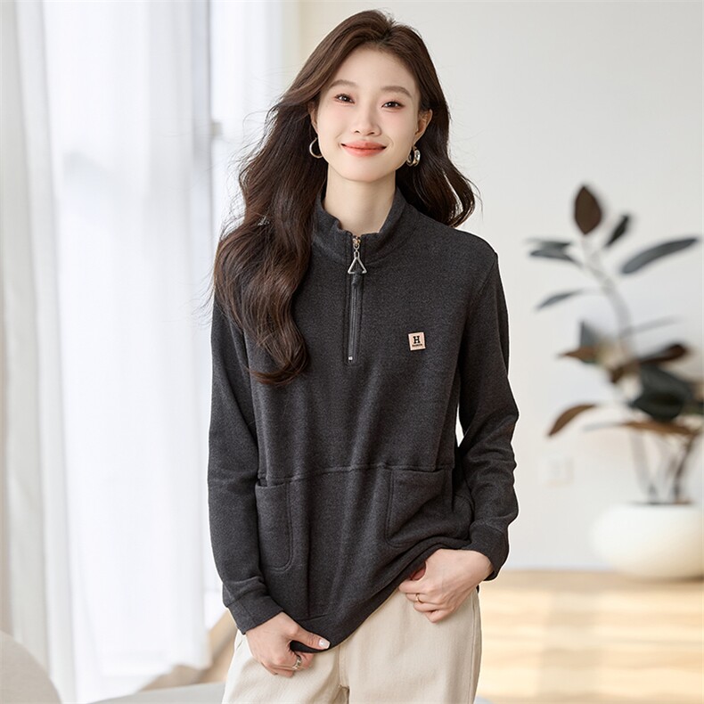 现货2024年冬季女装立领半拉链抓绒卫衣时尚百搭保暖可打底，女装卫衣/绒衫，莜菲儿