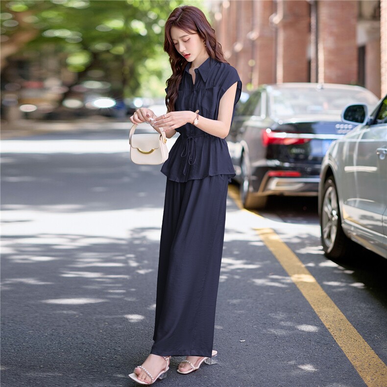 时尚套装女2025夏季新款韩系高级感气质减龄衬衫上衣阔腿裤两件套,女装套装/套裙,难舍钰依