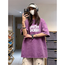 中性风卡通ip形象印花水洗做旧短袖男夏季ins潮流美式T恤，男装T恤，电商C306-1
