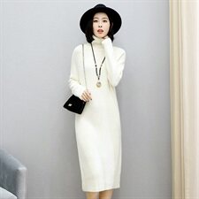 连衣裙纯色时尚宽松舒适纯色高领2020年冬季长袖长裙，女装连衣裙，安之芮娜